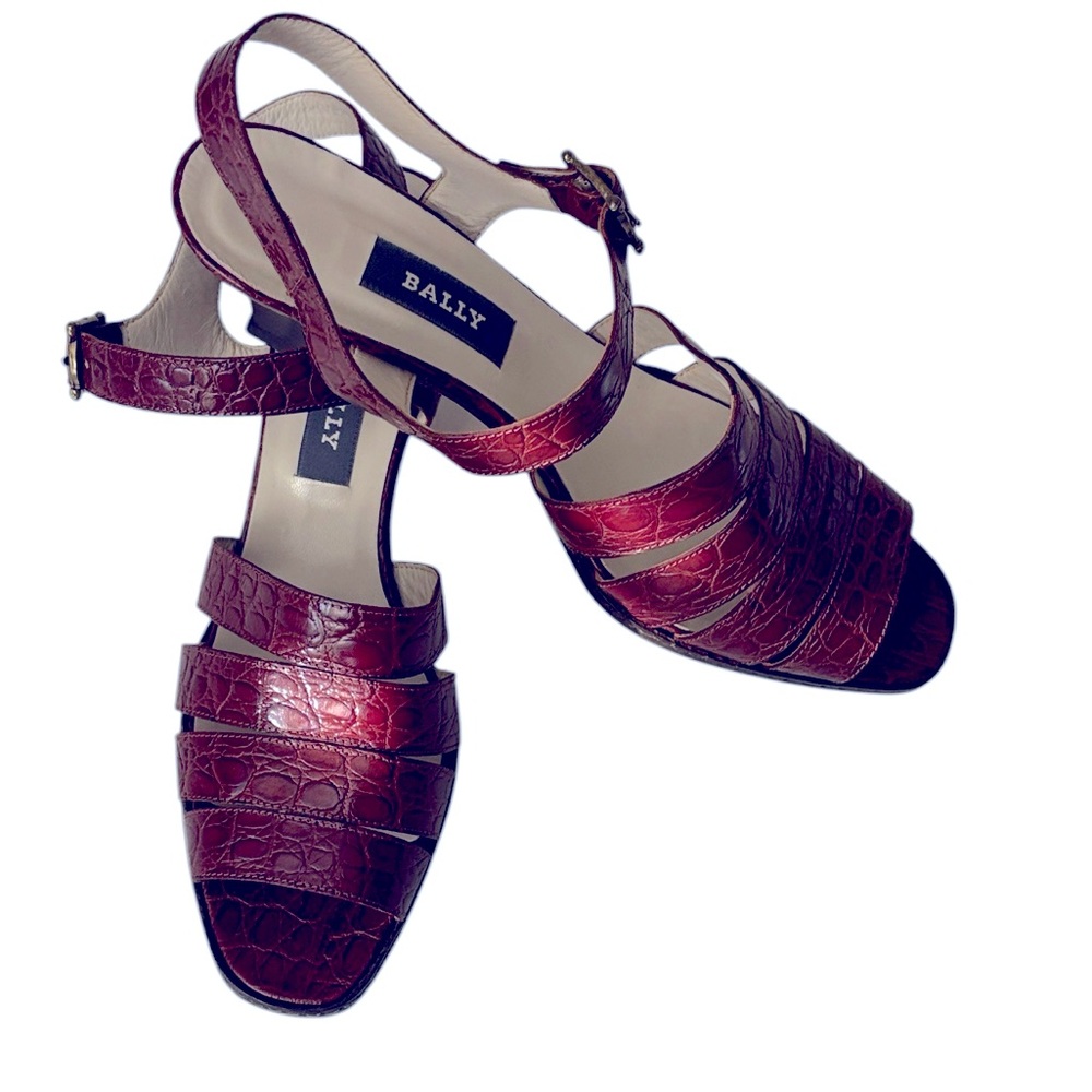 Bally leather crocodile print NWT luxury sandal, dark red/cordovan color,10.5